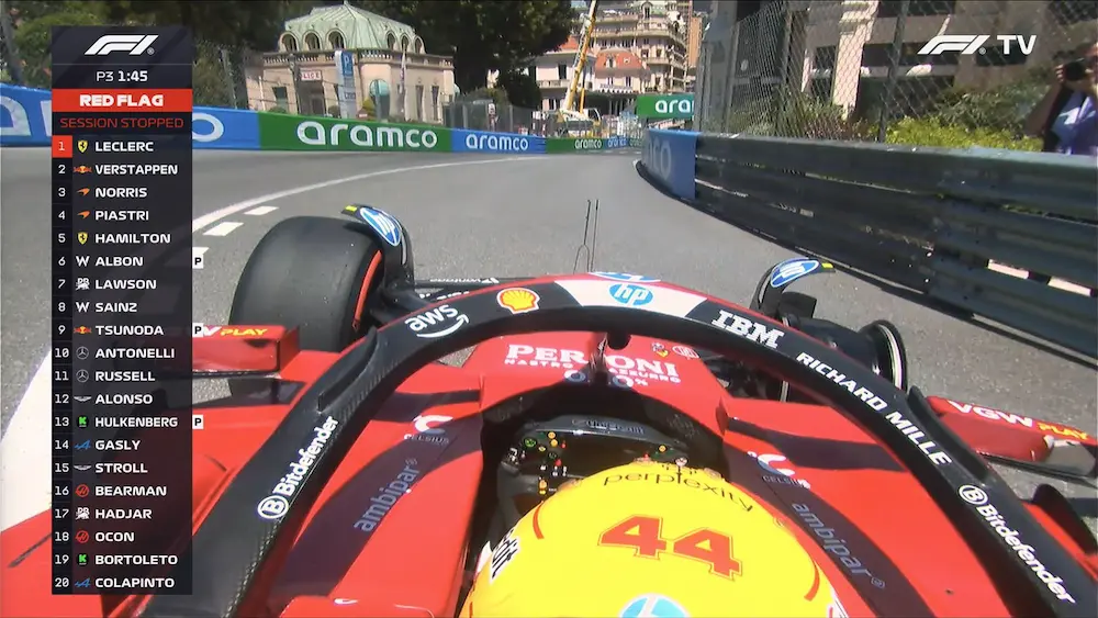 Ferrari y Verstappen dominan los Libres 3 del GP de Mónaco 2025; bandera roja por Hamilton